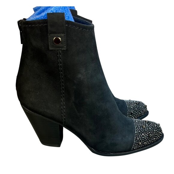 Stuart Weitzman Womens 6.5 Black Suede Ankle Boots Studded Toe Luxury Cowgirl - Picture 6 of 13
